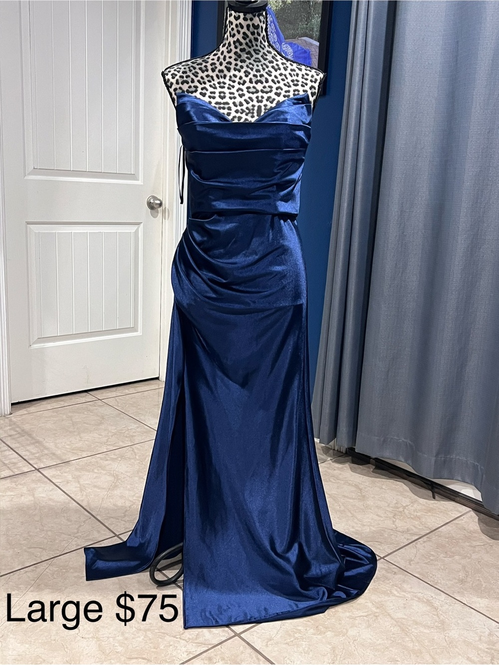 Elegant Navy Blue Satin Evening Dress - Strapless Formal Gown